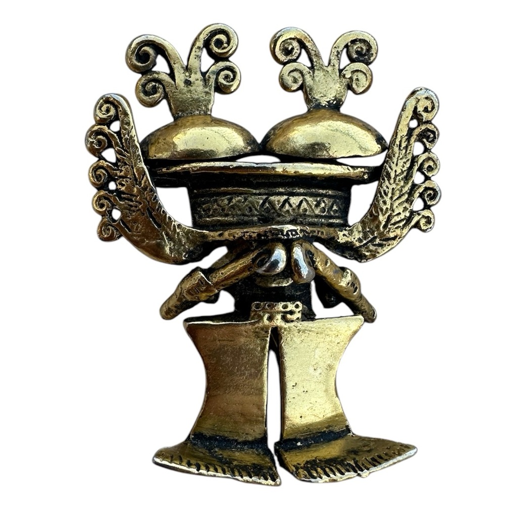Vintage Alva Studios Aztec God Museum Reproduction Gold Tone Brooch